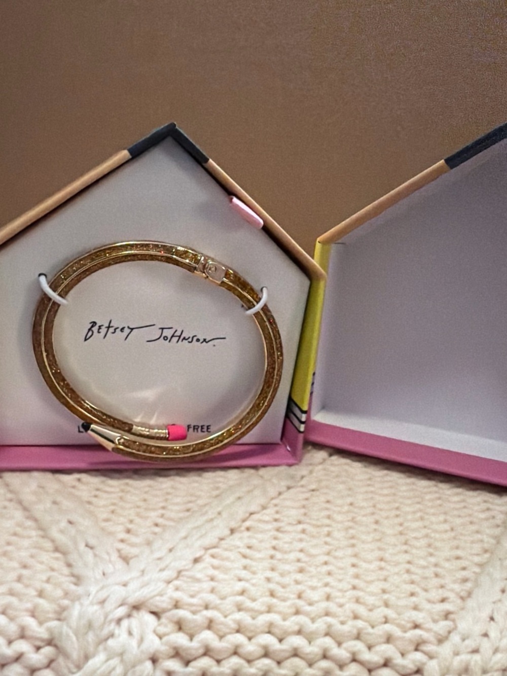 Betsey Johnson Gold Tone Bangle with Pink Accent Tips